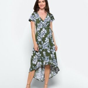 Faux Wrap Brushed Knit Hi-Lo Dress